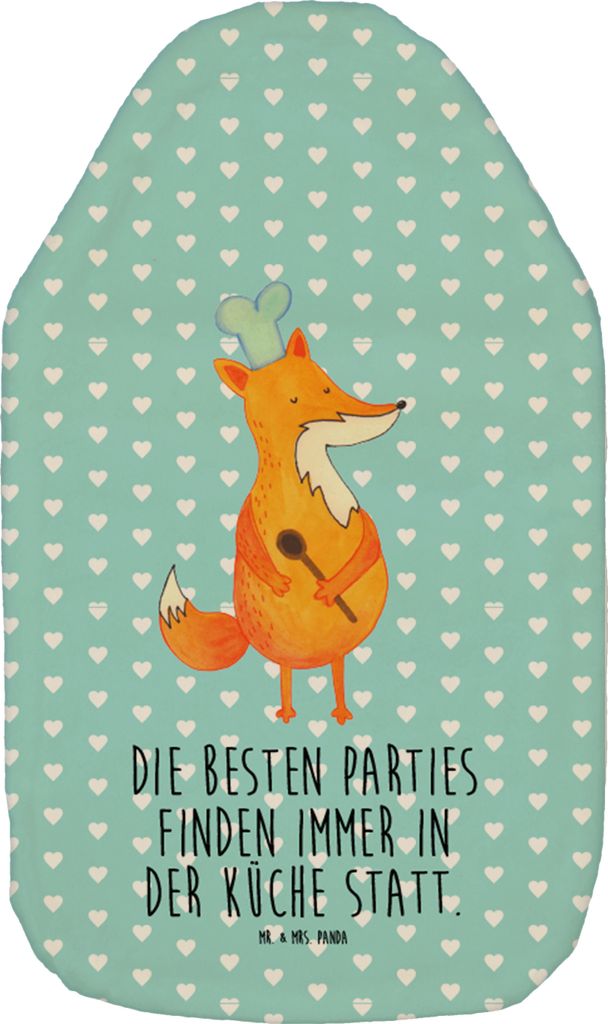 Mr. & Mrs. Panda Wärmflasche Fuchs Koch - Türkis Pastell - Geschenk, Wärmflaschen mit Bezug, Geburtstag, Hungrig, Flauschige, Bäcker, Kuschelw...