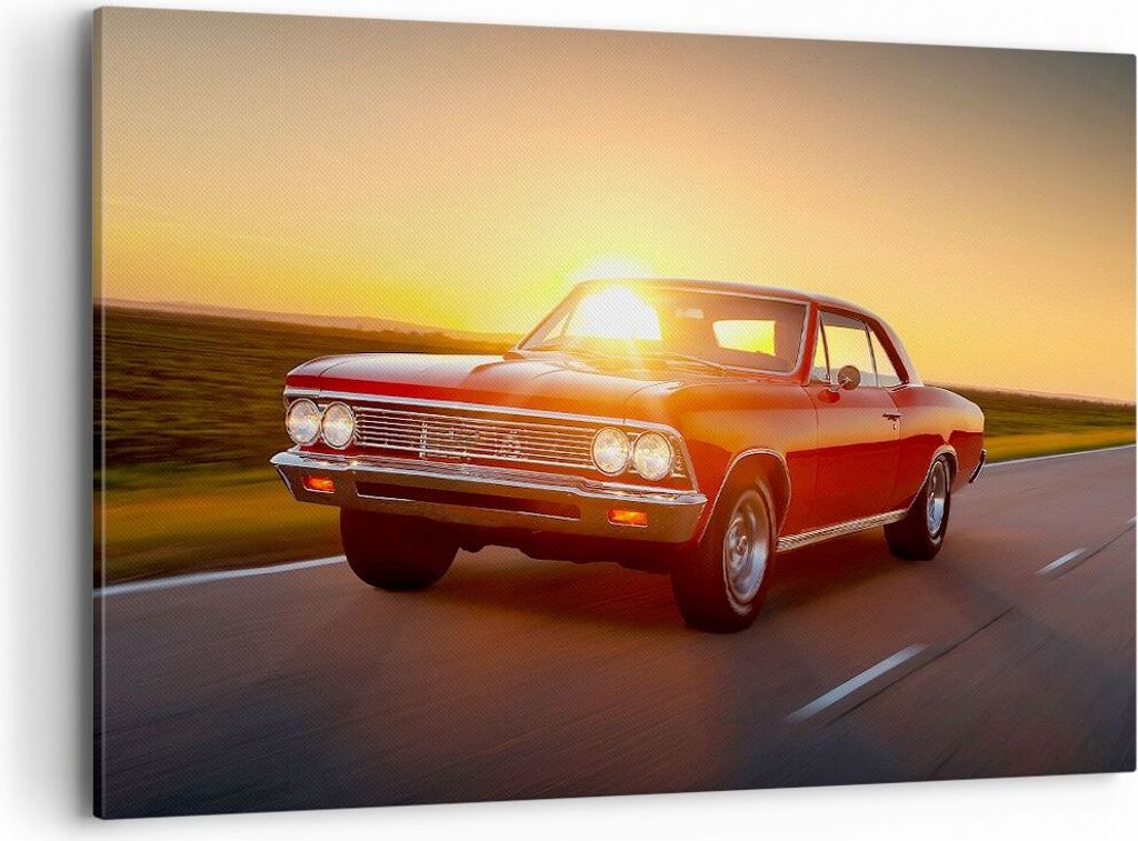 Bild auf Leinwand - Leinwandbild - Auto Straße - 120x80cm - Wand Bild - Wanddeko - Wandbilder - Leinwanddruck - Bilder - Kunstdruck - Wanddekorati...