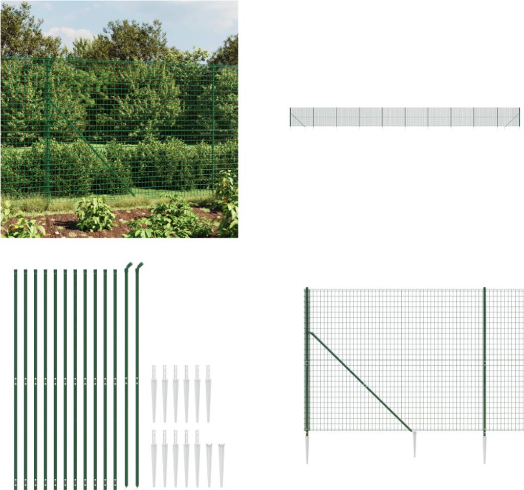 vidaXL Maschendrahtzaun mit Bodenhülsen Grün 1,4x25 m - Maschendrahtzaun - Maschendrahtzäune - Gartenzaun - Drahtzaun