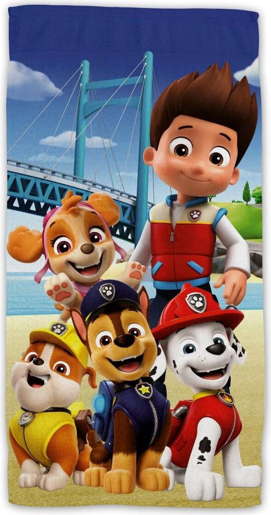 Jerry Fabrics Kinder Handtuch, Strandtuch, Badetuch, Paw Patrol Rubble Chase Marshall Skye Ryder, 70 x 140 cm, 100% Baumwolle