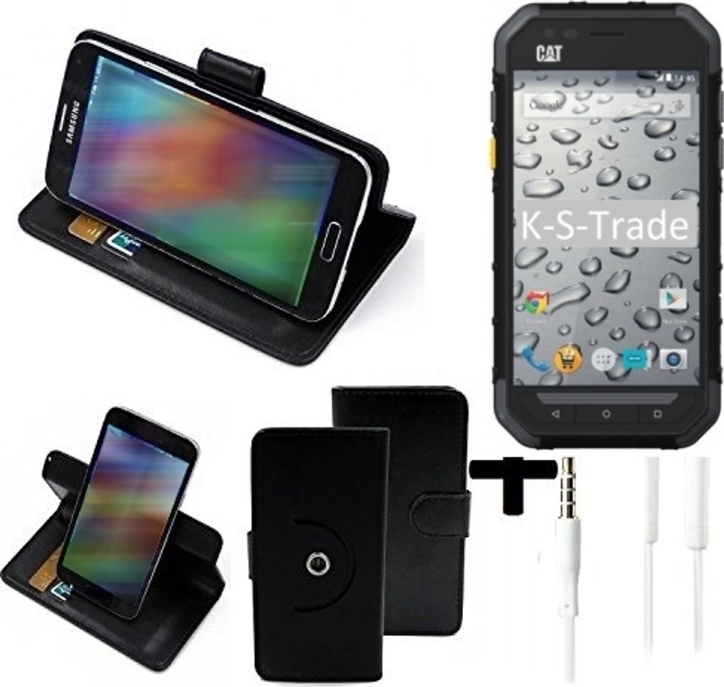 K-S-Trade Handy-Hülle Schutz-Hülle + Kopfhörer kompatibel mit Caterpillar Cat S30 Handyhülle Flipcase Smartphone Cover Handy Schutz Tasche