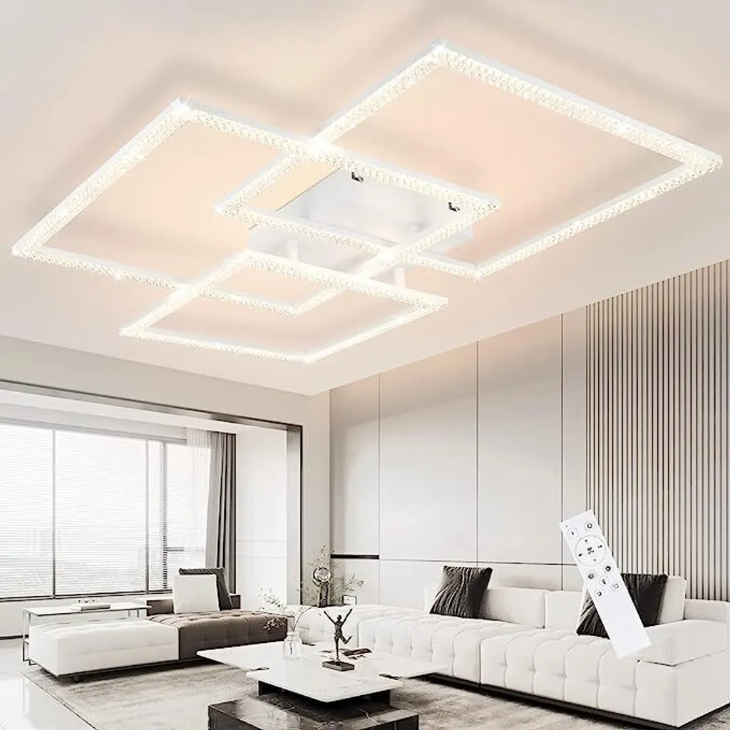 Plafonnier LED Dimmable 82W ZMH - Éclairage Salon Blanc Design Cristal
