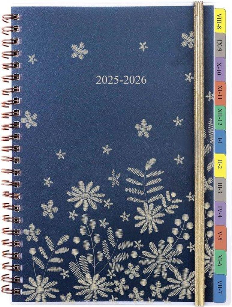 Famanu A5 Halbleiter-Jahresagenda 2025/2026 mit monatlichen Tabs und Notizbereich - Schwarz
