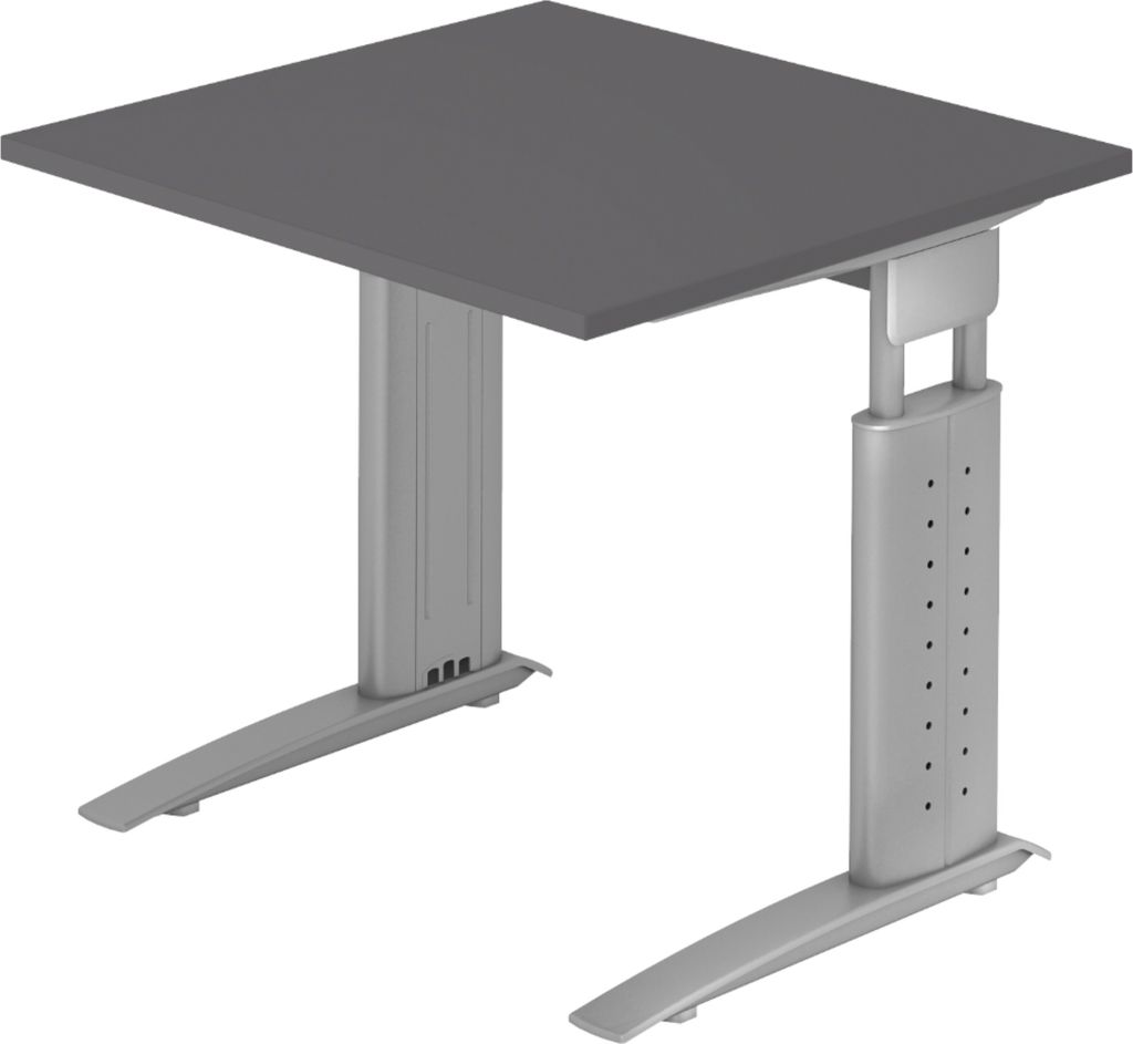 bümö Schreibtisch Serie-U - Größe: 80 x 80 cm, Gestell: Silbergrau, Nachbildung: Graphit
