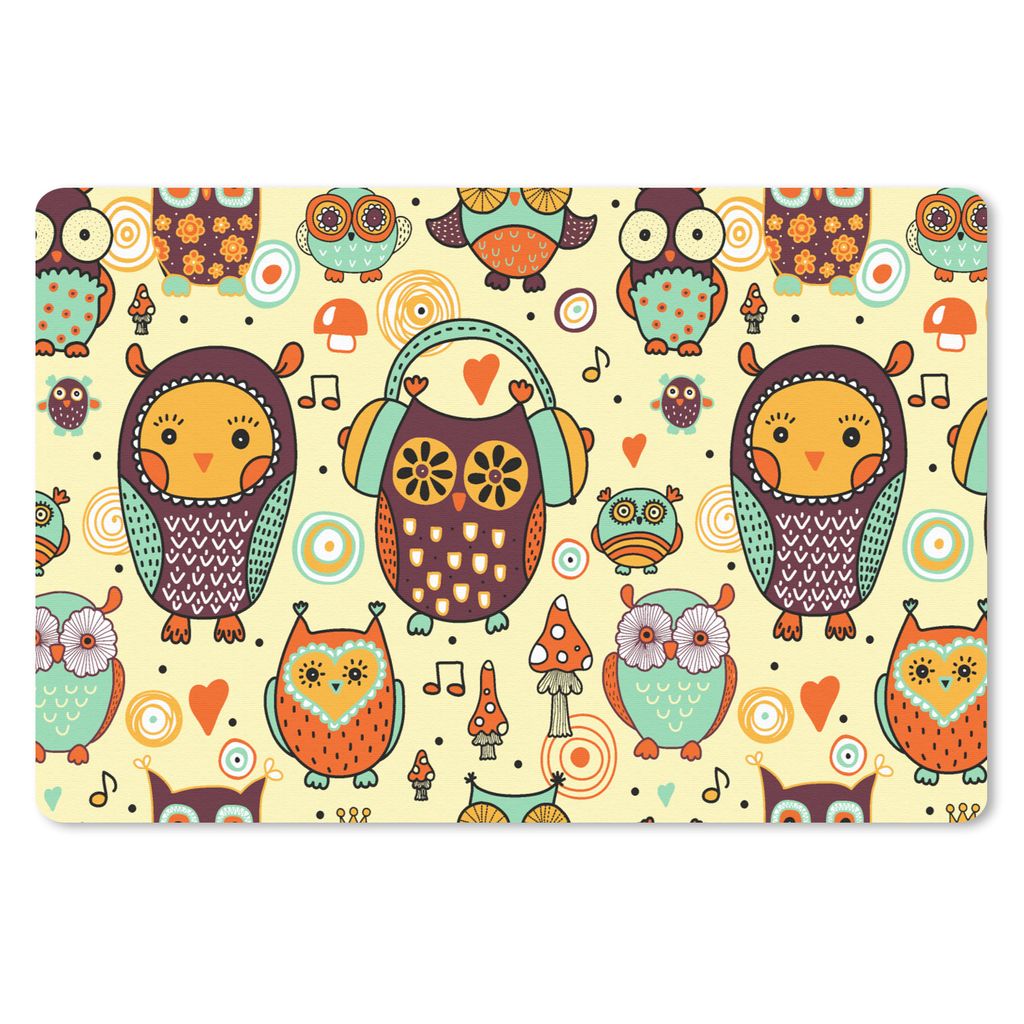 MuchoWow Schreibtischunterlage Eule - Kopfhörer - Muster 60x40 cm - XXL Mauspad - Großes Mauspad