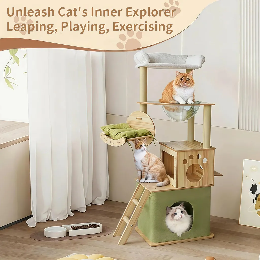Arbre à chat pour appartement - Tour d'escalade bois 4 niveaux XL chic