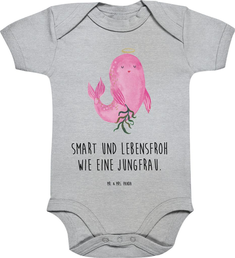 Mr. & Mrs. Panda Strampler Sternzeichen Jungfrau 3. - 6. Monat - Heather Grey - Geschenk, Meerjungfrau, baumwolle, babykleidung body, Jungfer, stra...