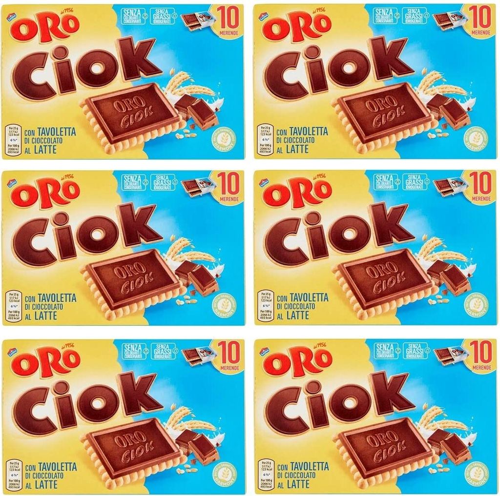 6x Saiwa Oro Ciok Latte Keks mit Tafel Milchschokolade, Ikonische Snack,Packung à 250g, jede Packung enthält 10 Einzelportionen à 25g + Italian ...