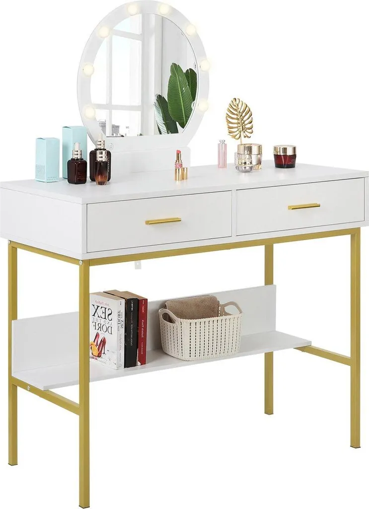 Coiffeuse avec miroir et éclairage LED réglable - Table de maquillage