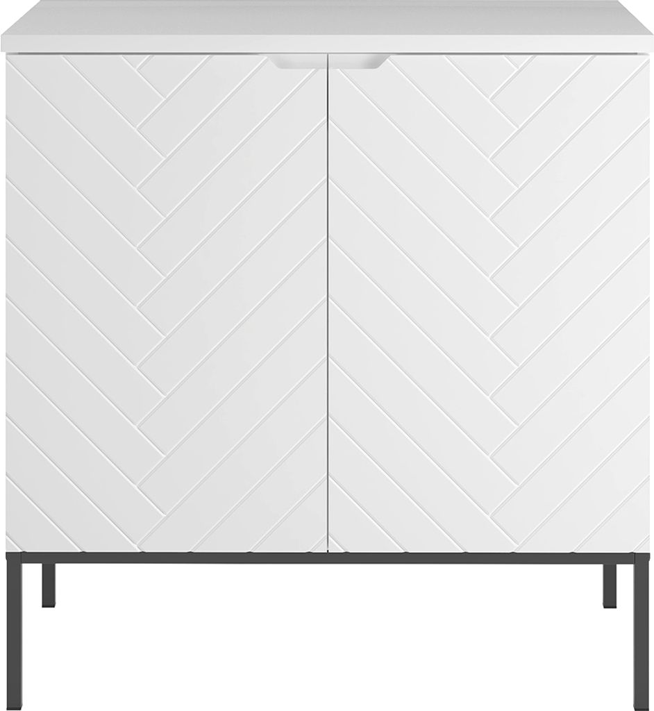 Waschbeckenunterschrank 80 cm breit in weiß matt mit gefrästen Fronten ANGERA-140