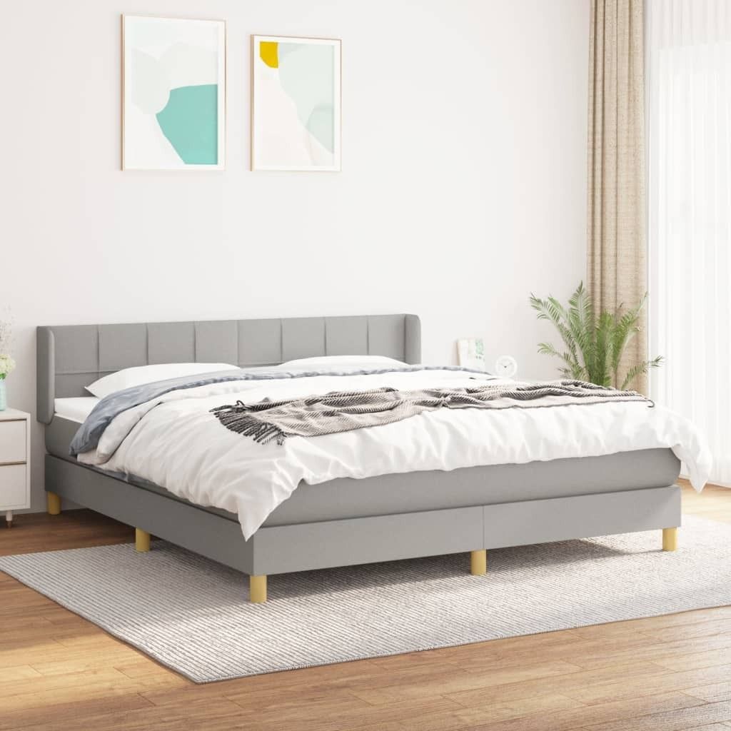 The Living Store Boxspringbett mit Matratze Hellgrau 160x200 cm Stoff
