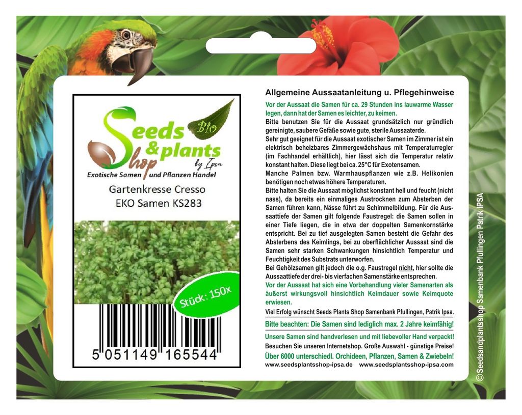 150x Gartenkresse Cresso EKO - Kresse Samen Gemüse Kräuter Garten KS283