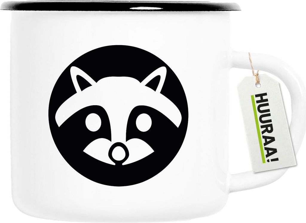 Huuraa Emaille Tasse Waschbär Kopf Silhouette 300ml Vintage Campingbecher Geschenkidee