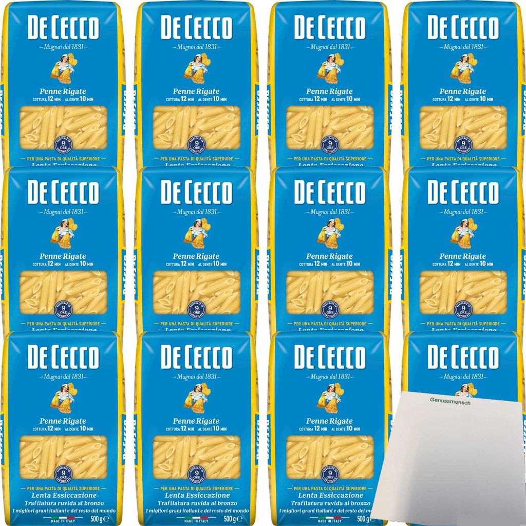De Cecco Nudeln Penne Rigate n.41 12er Pack (12x500g Packung) + usy Block