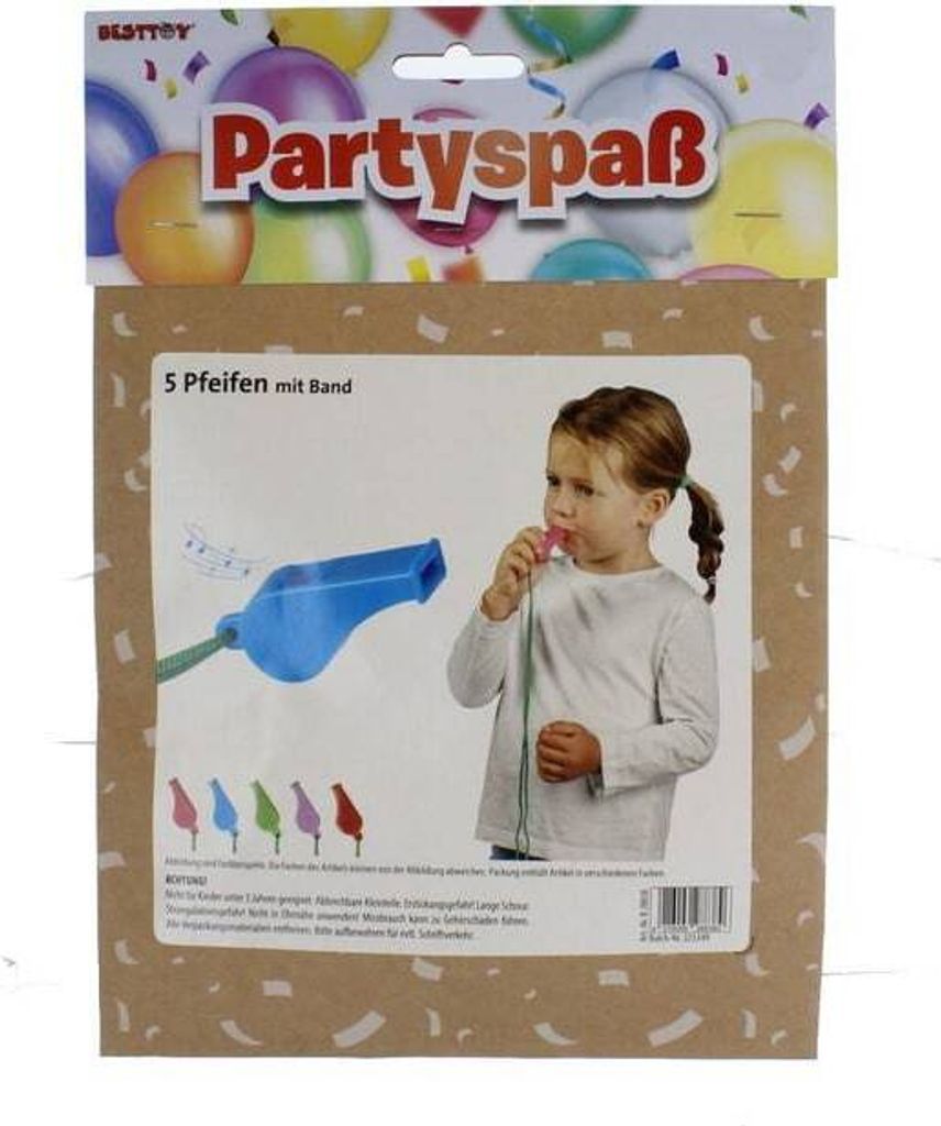 Besttoy Partyspaß - 5 Pfeifen mit Band