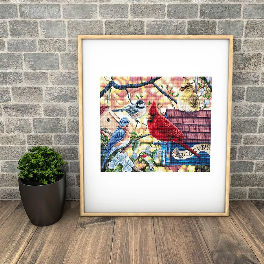 Canevas point de croix compté avec oiseau et fleurs de printemps - 4