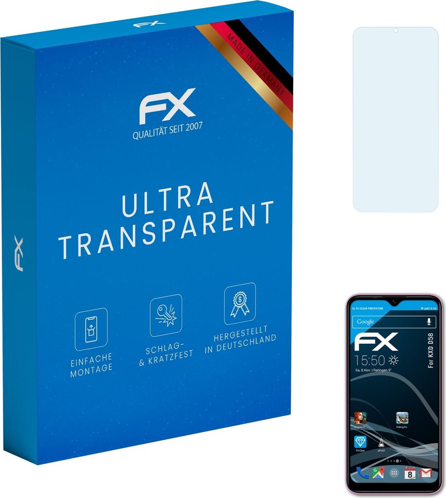 atFoliX FX-Clear 3x Schutzfolie kompatibel mit KXD D58 Displayschutzfolie