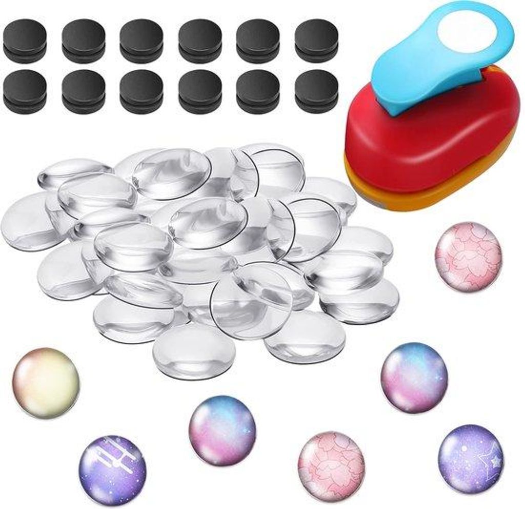 41-teilig DIY-Magnethalter-Set, runde Magnete aus transparentem Glas, Bastelset, inkl. 1" Papierstempel, DIY, Küche, Büro, Whiteboard