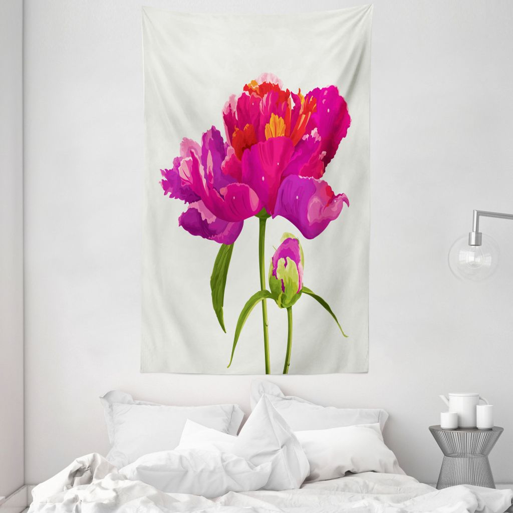 ABAKUHAUS Pfingstrose Wandteppich und Tagesdecke, Blumen und Vibrant Petals aus Weiches Mikrofaser Stoff Waschbar ohne Verblassen Digitaldruck, 140...