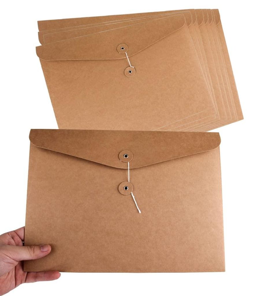 Packung mit 10 A4-Dokumentenmappen aus Kraftpapier mit außenliegendem Druckknopfverschluss und umlaufendem Verschluss, verstärkt, für Büro, Sch...