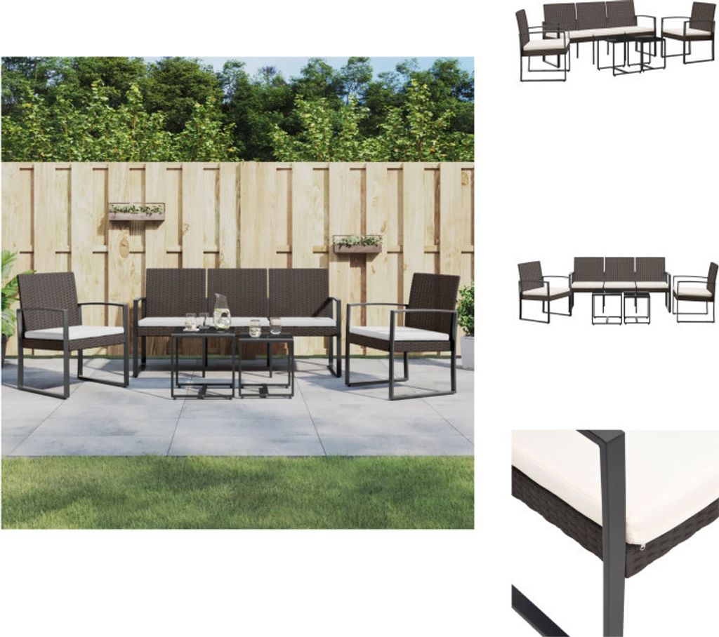vidaXL 5-tlg. Garten-Essgruppe mit Kissen Braun PP-Rattan - Gartenmöbel-Sets