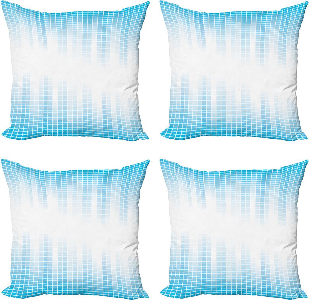 ABAKUHAUS Modern Kissenbezug Set (4 Stück), Geometrische Squared Entwurf, Moderner Doppelseitiger Digitaldruck, 45 cm x 45 cm, Weiß und blau