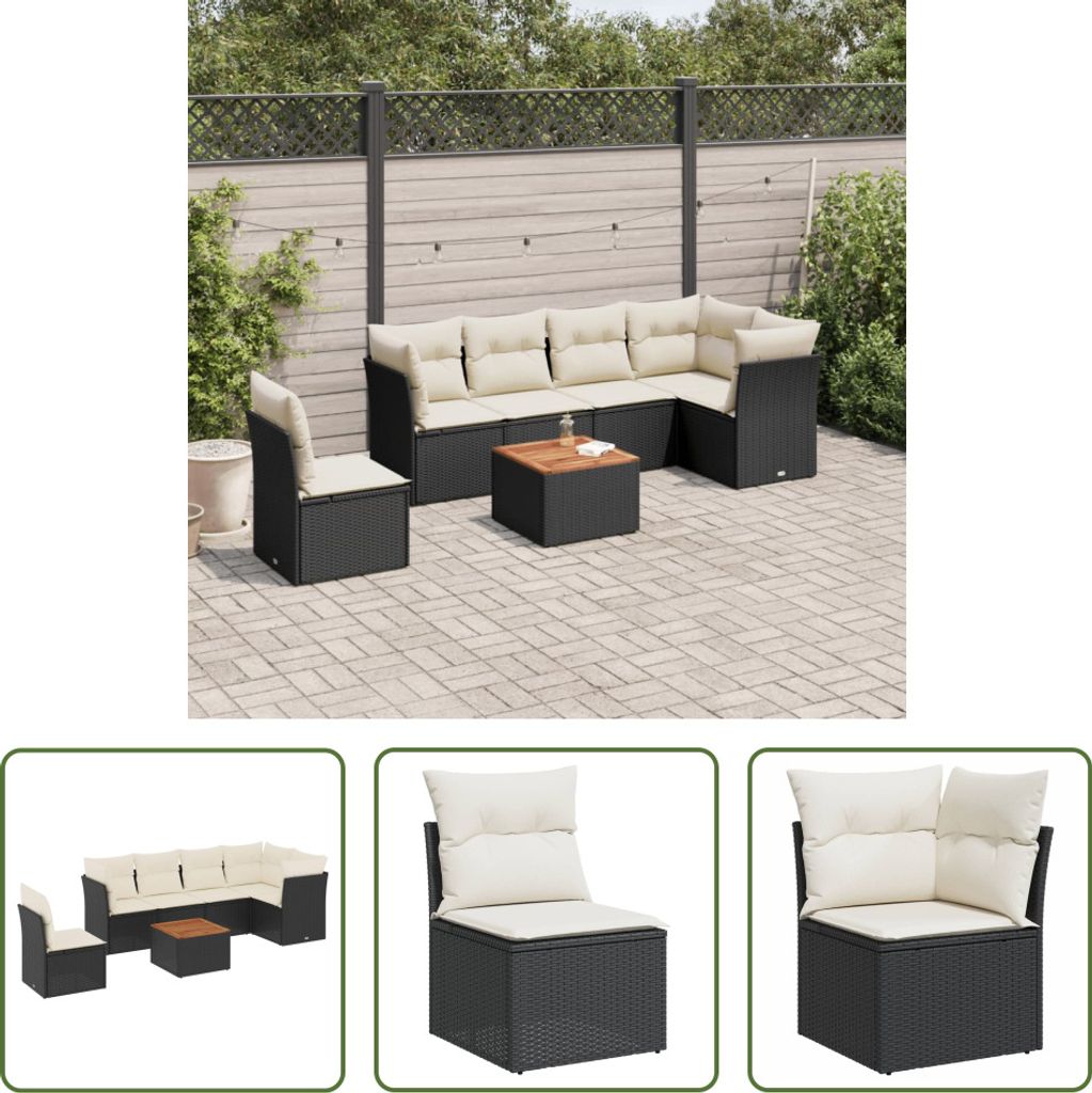 The Living Store 7-tlg. Garten-Sofagarnitur mit Kissen Schwarz Poly Rattan