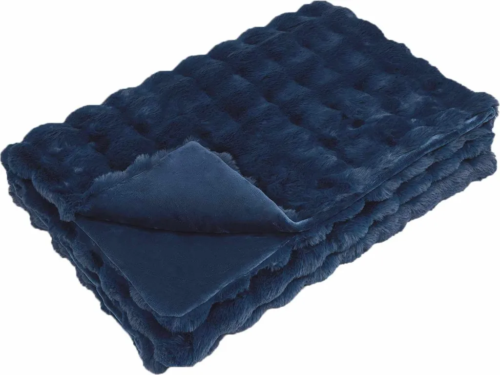 Plaid Invernale Grande vidaXL Blu Navy 220x240 Pelliccia Sintetica