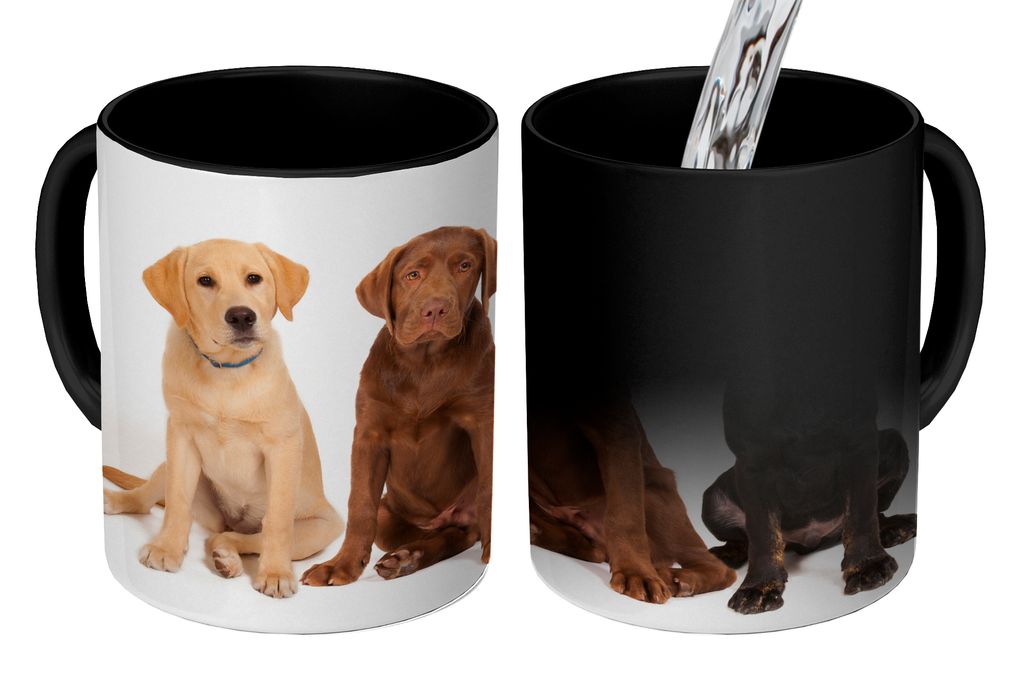 KitchenYeah Zauber Tasse Zaubertasse Magic 4 verschiedenfarbige Labrador Retriever Welpen 350 ml Farbwechsel Becher Geschenk Geschenkidee - Magic...