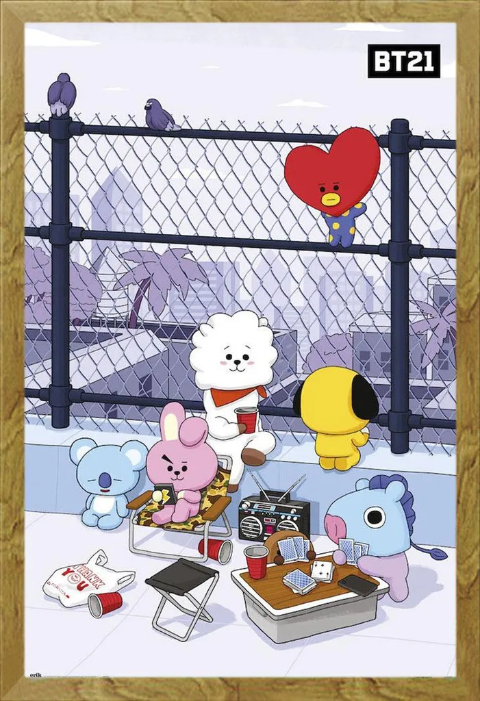 Maxi Poster BT21 Azotea + Cornice MDF Shinsuke Oak con Acrilico