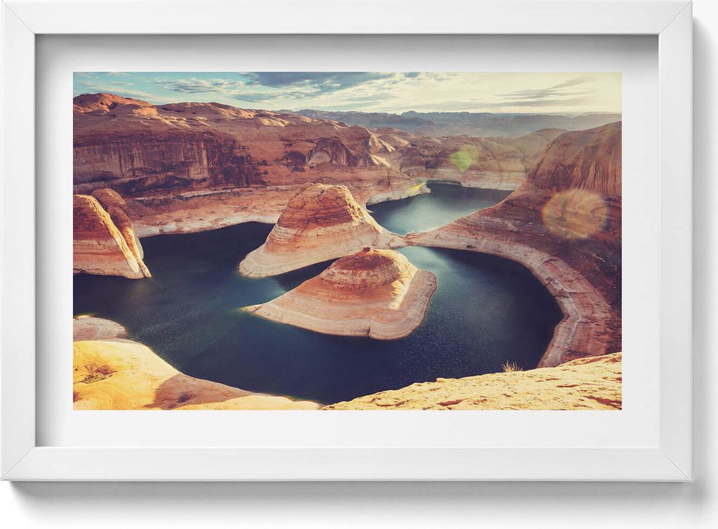 Powel-See USA– Wandbild mit Rahmen – Gerahmtes Bild – Wanddekoration – 30x20 cm – Weiß Rahmen