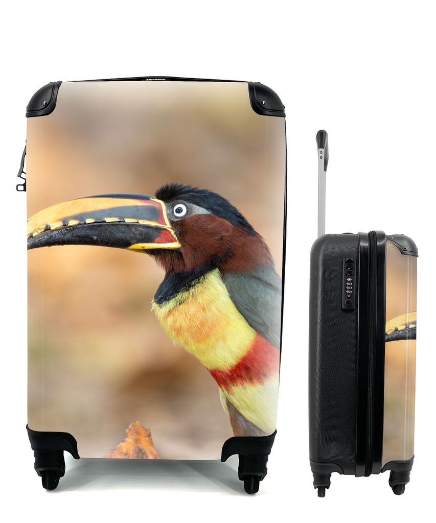 MuchoWow Koffer Handgepäck Trolley Rollkoffer Kleine Reisekoffer mit 4 Rollen - Vogel - Tukan - Federn - Natur - Cabin Size < 55x40x23 cm & 55x4...