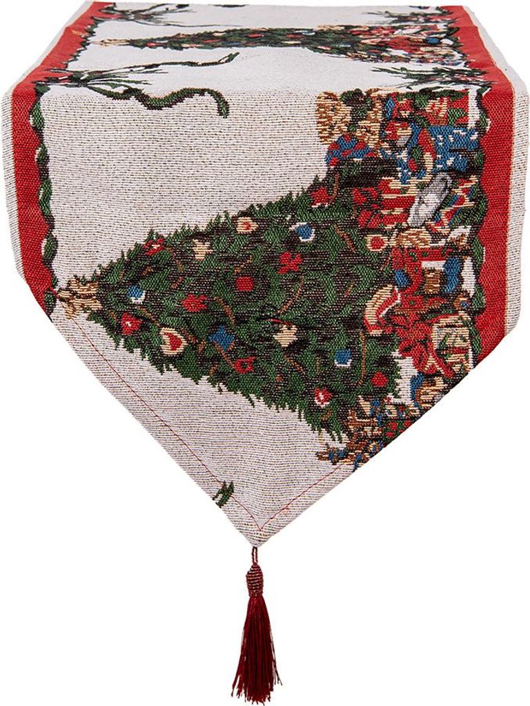 Clayre & Eef Tischläufer Weihnachten 33x180 cm Beige Polyester