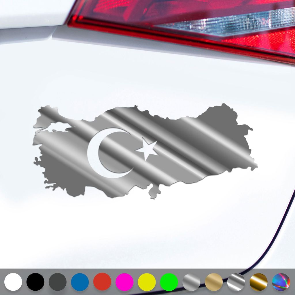 PantherPixel Türkei Aufkleber Wappen Umriss Flagge Fahne Türkiye Sticker Auto Geschenkidee Farbe Chrom-Silber