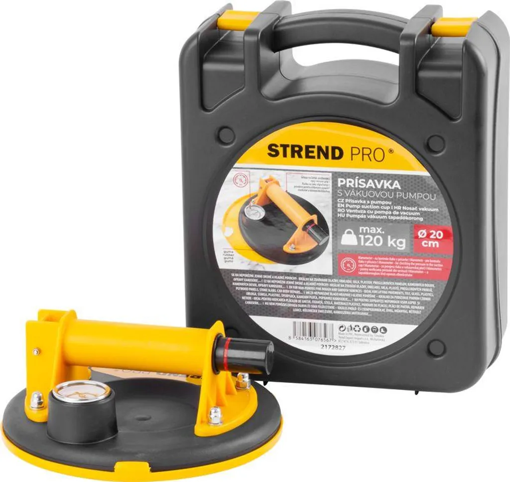 Ventosa per vetro Strend Pro, a 1 coppa, con manometro, 20 cm, max. 120 kg