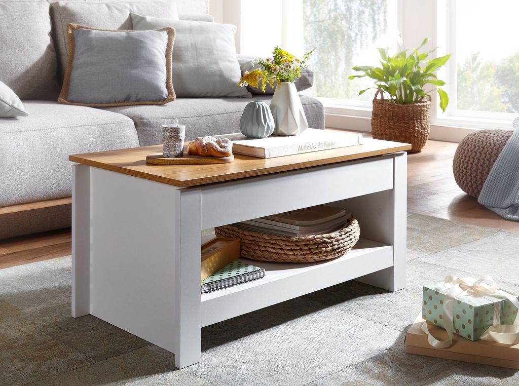 Couchtisch FineBuy Wohnzimmertisch Weiß 85x47x42cm Produktbild 2
