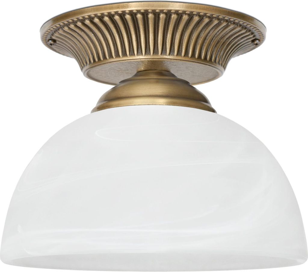 Messing Deckenlampe italienischer Zierguss klassisch kompakt Alabaster Glas H17cm Ø19cm E27 Goldpatina 60W kleinste V-Serie Metallbügel