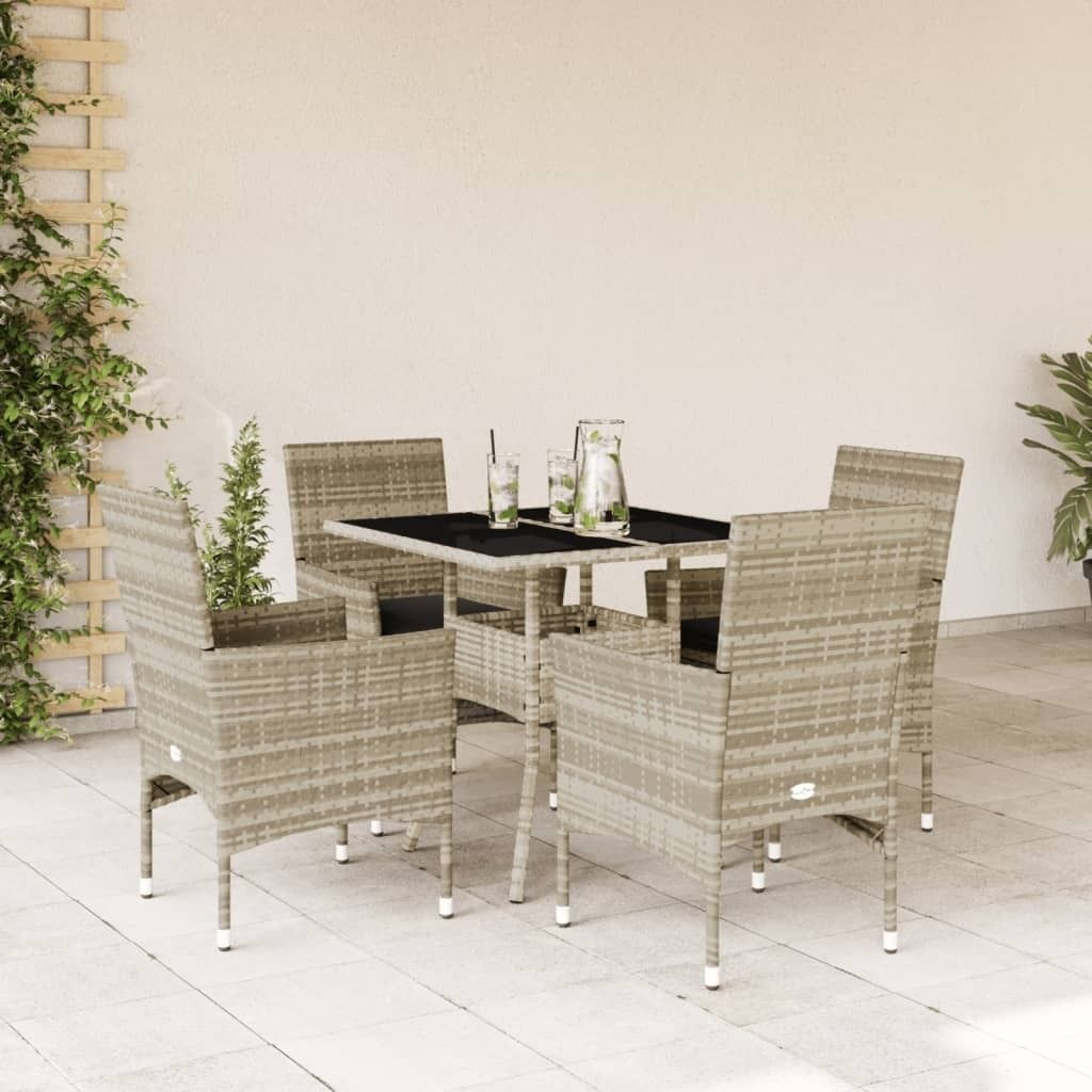 Maison Exclusive - 5-tlg. Garten-Essgruppe mit Kissen Hellgrau Poly Rattan Glas