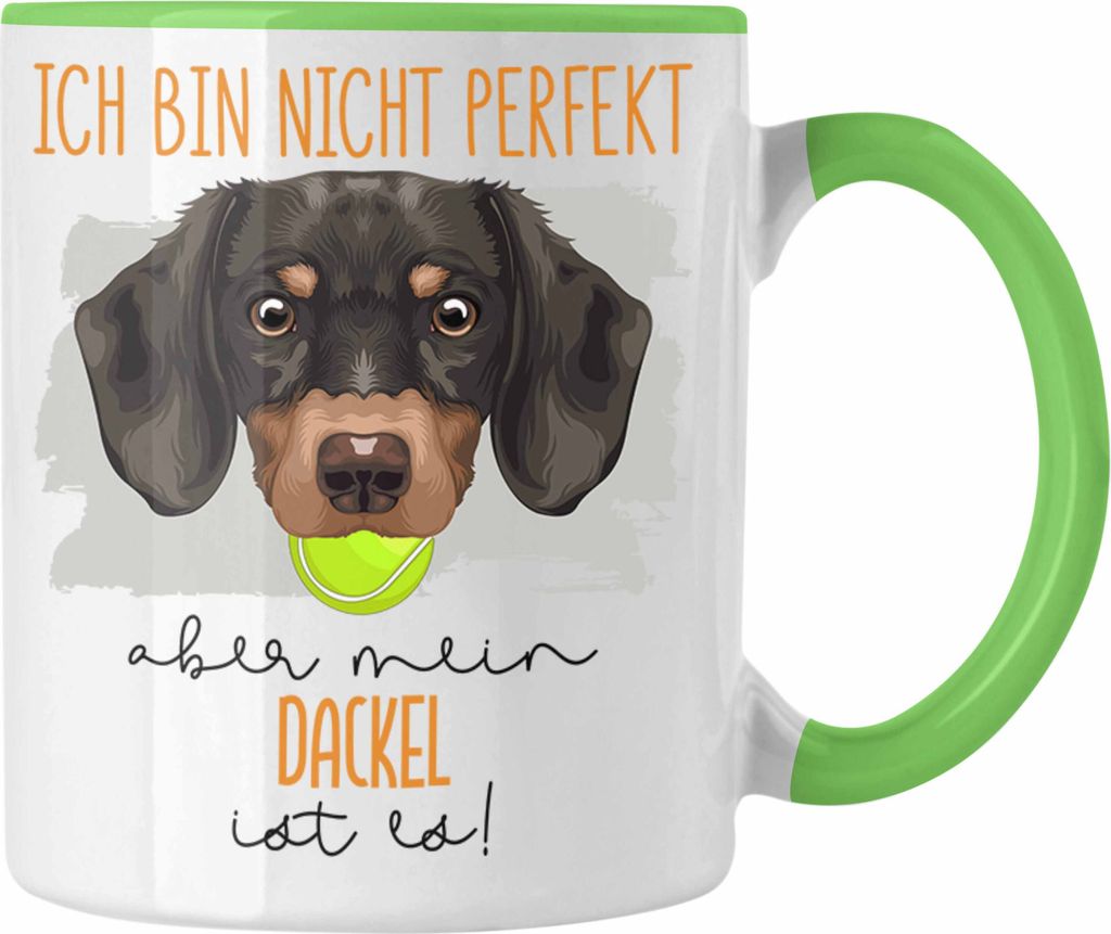 Trendation - Dackel Besitzer Tasse Geschenk Lustiger Spruch Geschenkidee Besitzerin Ich Bin Nicht Perfekt Aber Mein Dackel Ist Es (Grün)