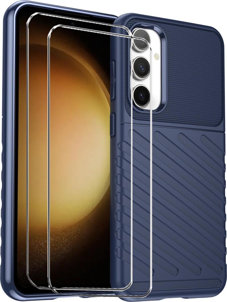 2in1 Schutz Cover Set für das Samsung Galaxy S23 FE besteht aus 2x 9H Glas Folie Display Schutzfolie und 1x Silikon Case Schutzhülle - Hülle in ...