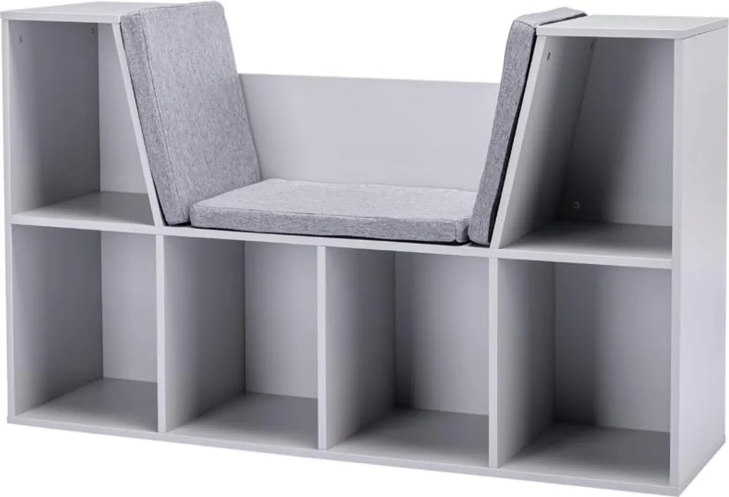 Bibliothèque Enfant avec Banc pour Ranger et Organiser les Jouets Gris