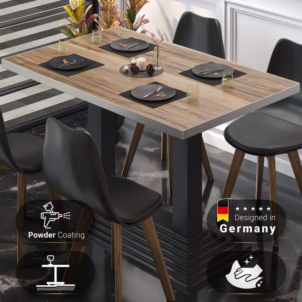 BPY | Bistro Tisch | 110 x 60 x 78,5 cm | Quadratisch | Edelstahl Rand | Sheesham / Schwarz | Bistrotisch Gastro Tisch