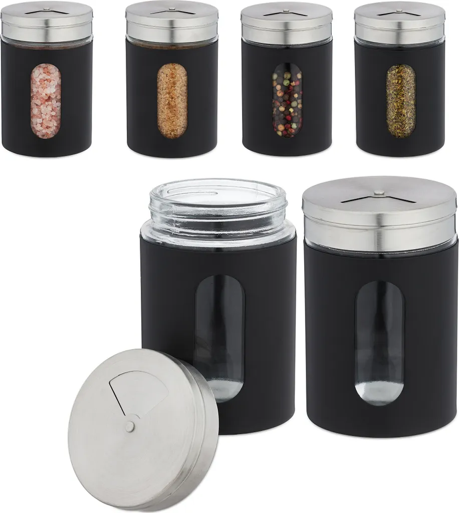 Relaxdays 12x XL Shaker Spezie Nero - Barattoli Design 290ml Vetro