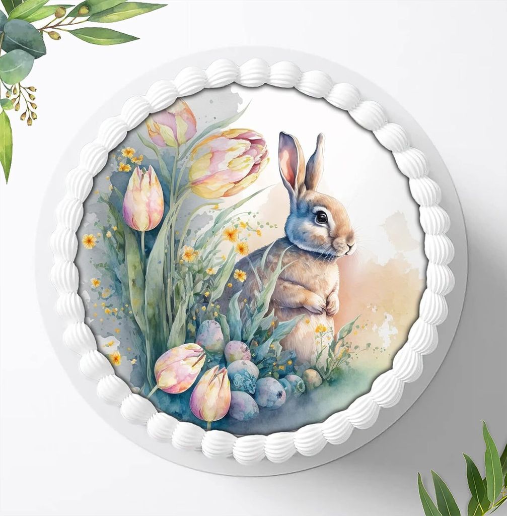 Für die Geburtstags Torte ein Tortenaufleger, Zuckerbild mit dem Motiv: Ostern, Essbares Foto für Torten, Fondant, Ø 20cm, 1275z