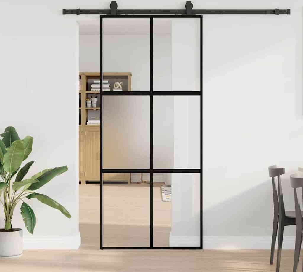 Design Schiebetür mit Beschlag Schwarz 90x205 cm Hartglas - Zimmertüren 2025 Neu8778211 2parcel
