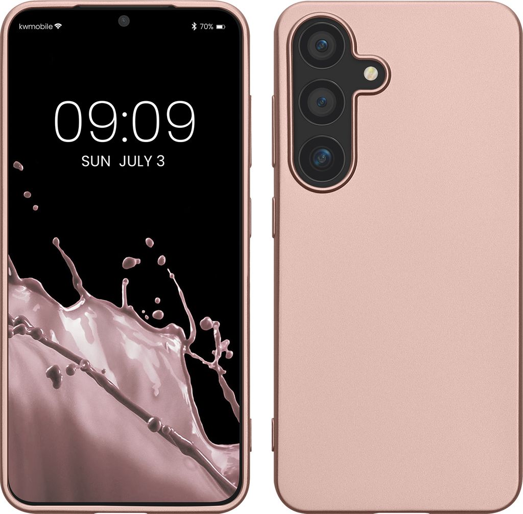 kwmobile Case kompatibel mit Samsung Galaxy S25 Hülle - Schutzhülle aus Silikon metallisch schimmernd - Handyhülle Metallic Rosegold