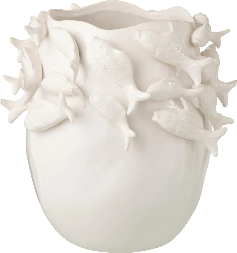Grand Vase Poisson Décoratif en Terre Cuite Ekru pour Salon Moderne
