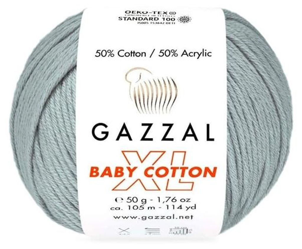 Wolle Gazzal Baby Baumwolle XL 3430 grau - Stricken & Produktbild 