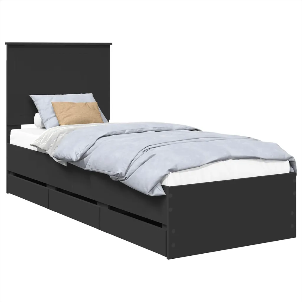 Cadre de lit avec tiroirs noir 75 x 190 cm en bois d'ingénierie solide