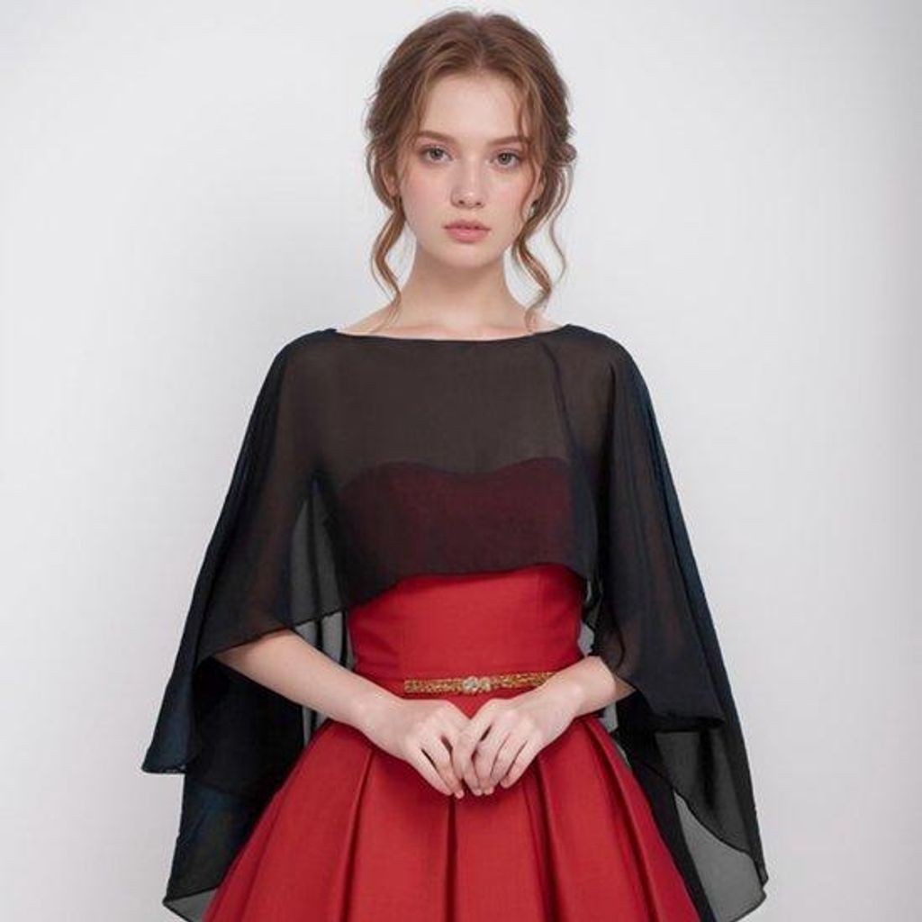 Unyqoos® Lichtgewicht dames chiffon capelet – zwarte Productafbeelding 